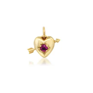 Gold Heart & Arrow Ruby Charm