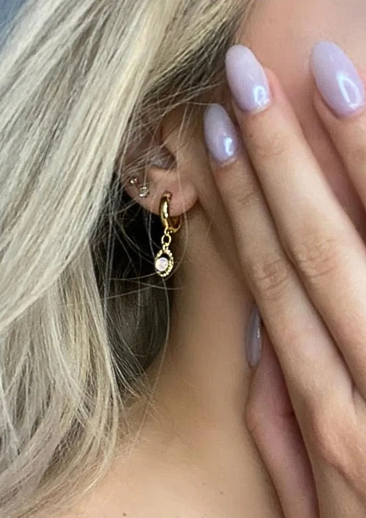 Gold Opal with Chain on 14kt Hoop
