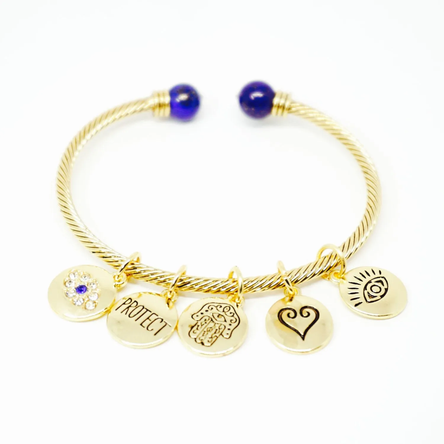 Gold or Silver "Hamsa Protection" Charm Bracelet