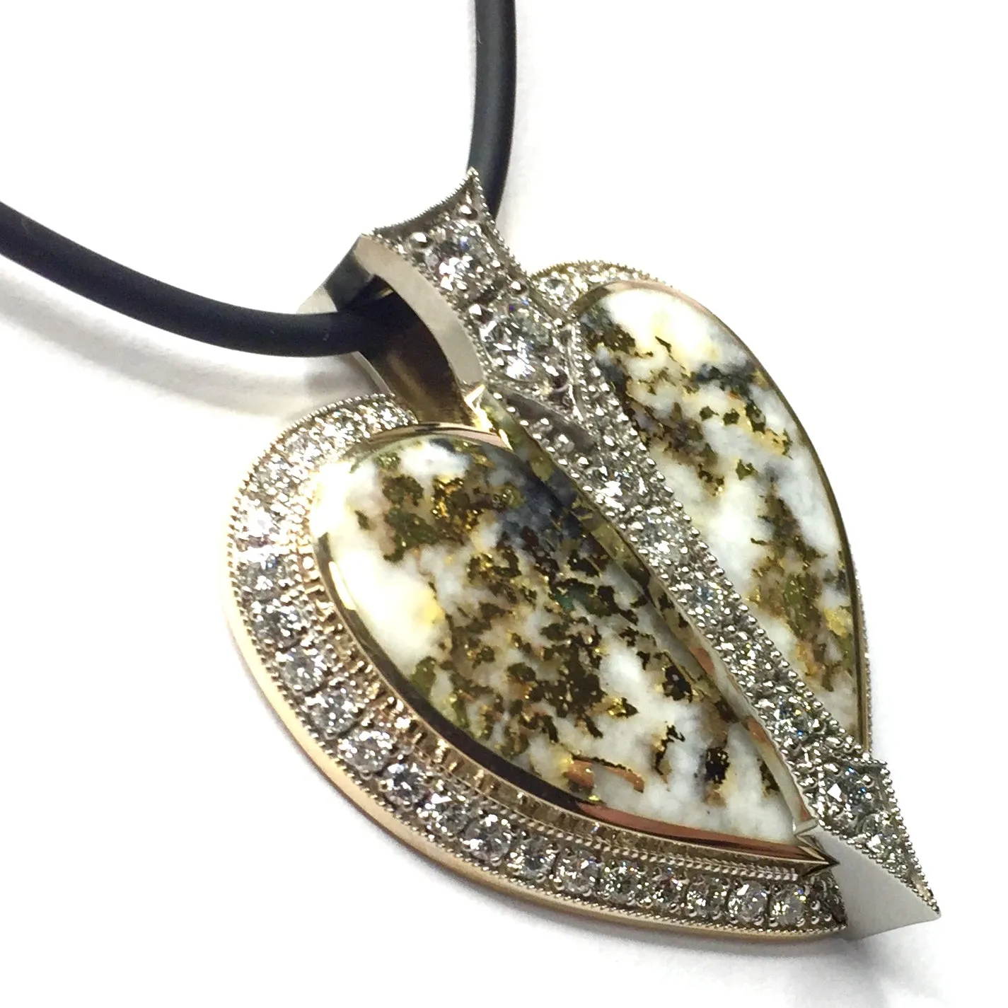 Gold Quartz Necklace Cupid's Revenge 2.16ctw Diamonds Heart Pendant