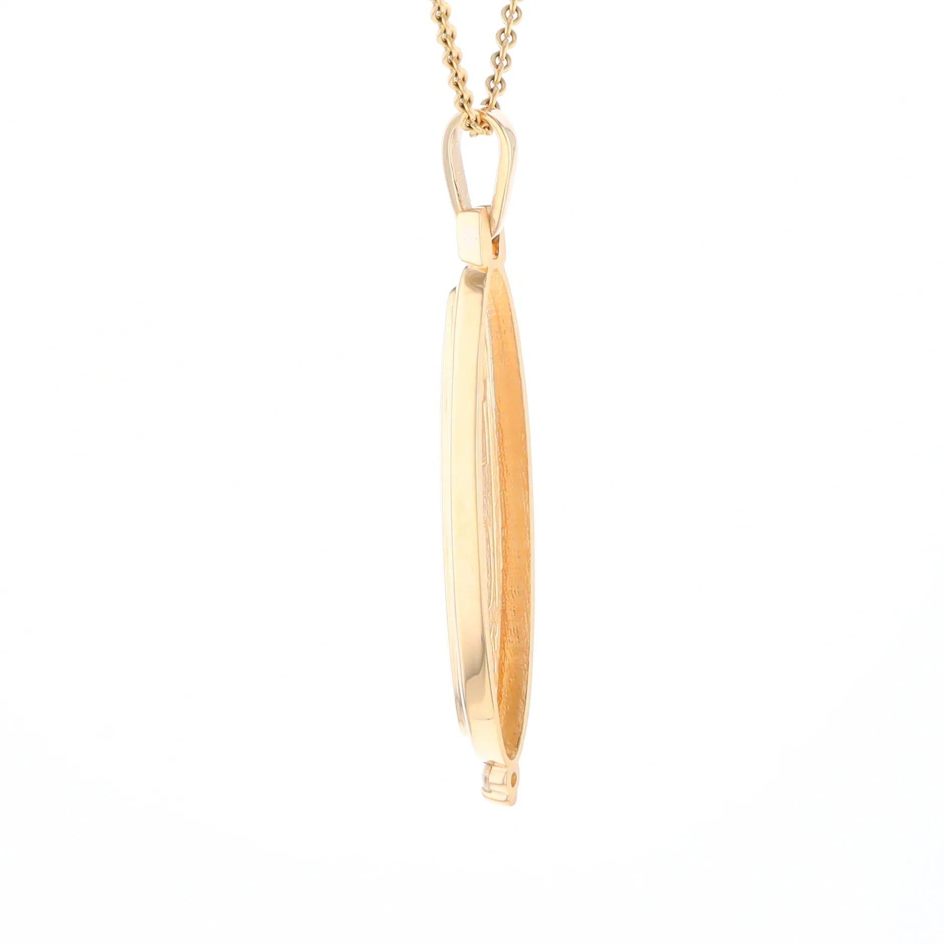 Gold Quartz Necklace Long Oval Inlaid Pendant with .05ct Diamond