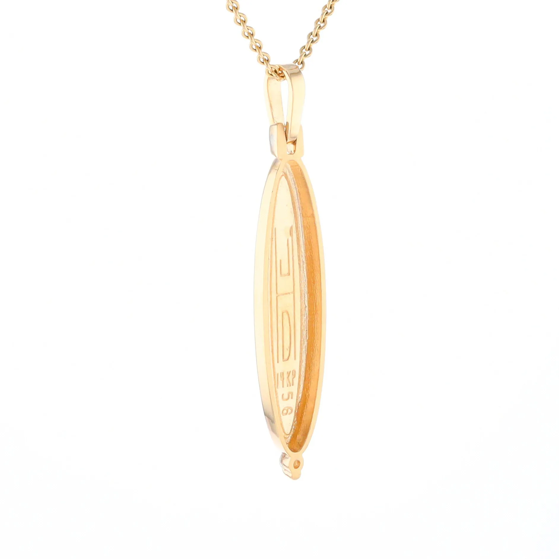 Gold Quartz Necklace Long Oval Inlaid Pendant with .05ct Diamond