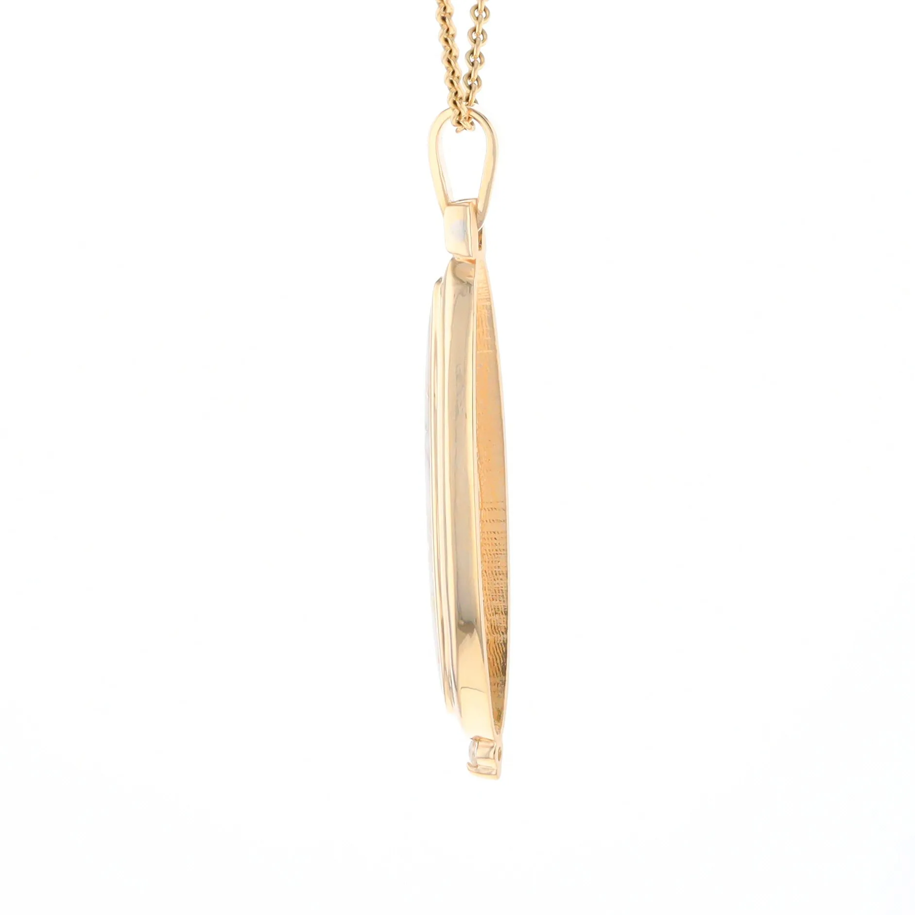 Gold Quartz Necklace Long Oval Inlaid Pendant with .05ct Diamond