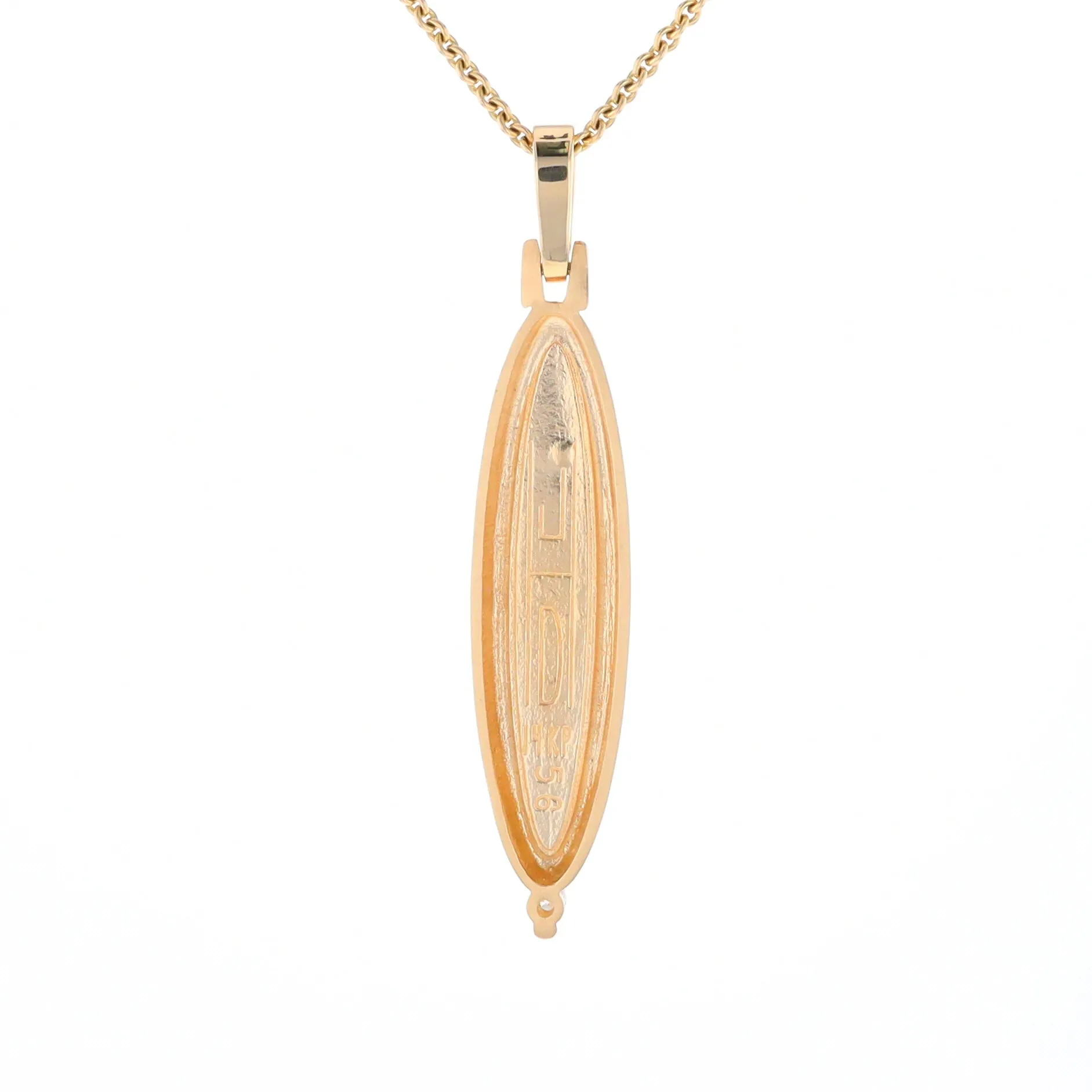 Gold Quartz Necklace Long Oval Inlaid Pendant with .05ct Diamond