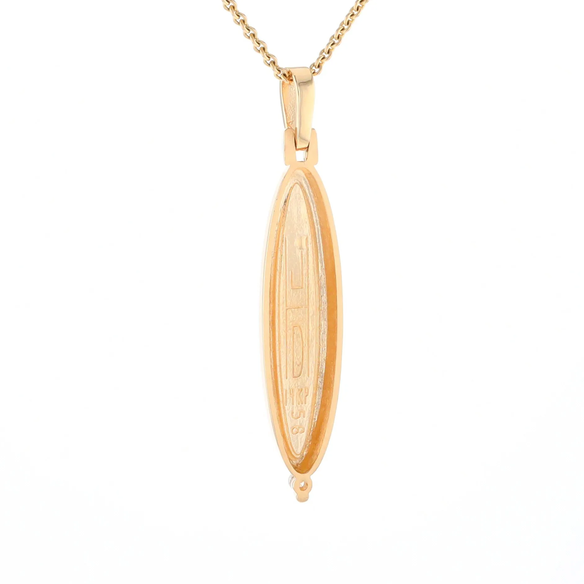 Gold Quartz Necklace Long Oval Inlaid Pendant with .05ct Diamond