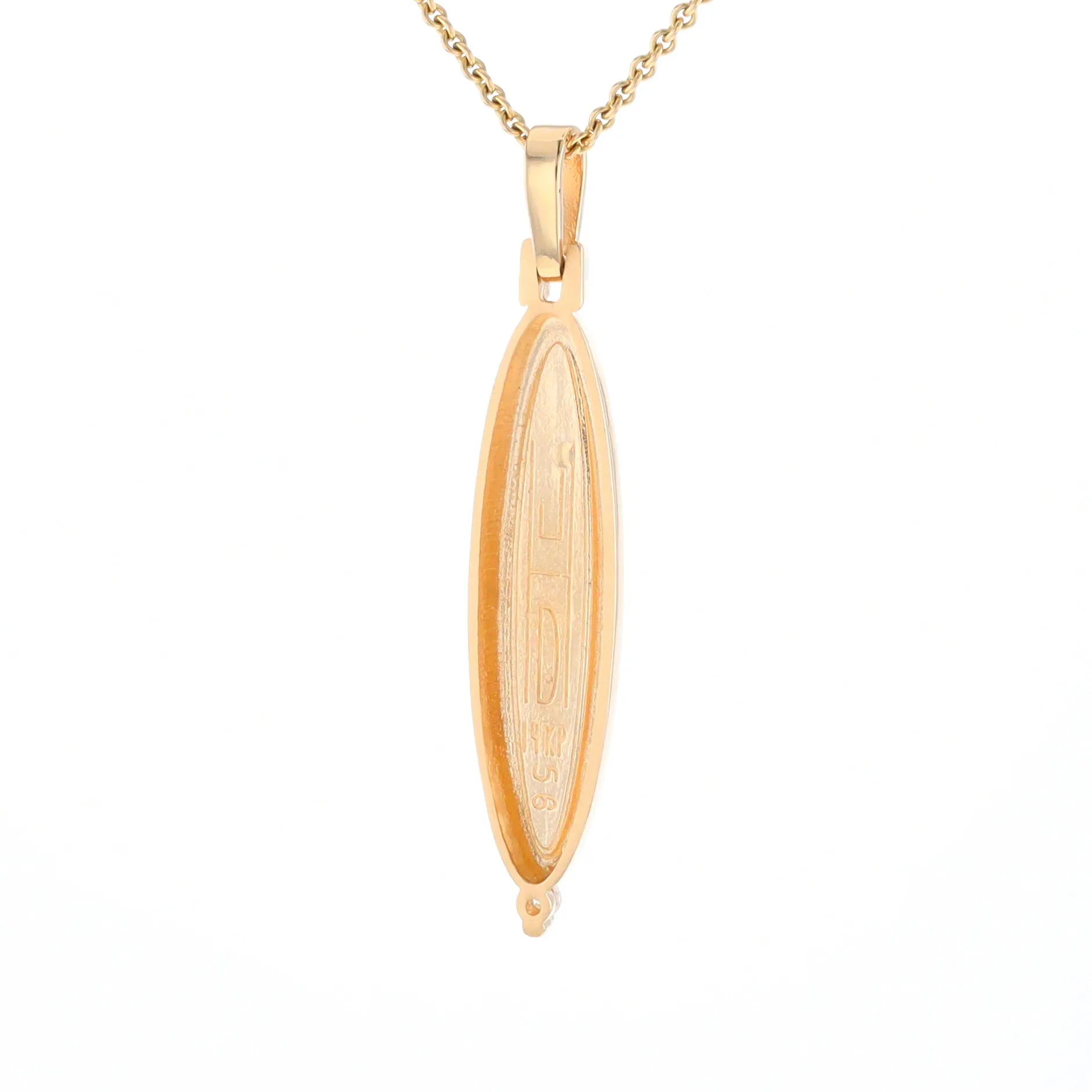 Gold Quartz Necklace Long Oval Inlaid Pendant with .05ct Diamond