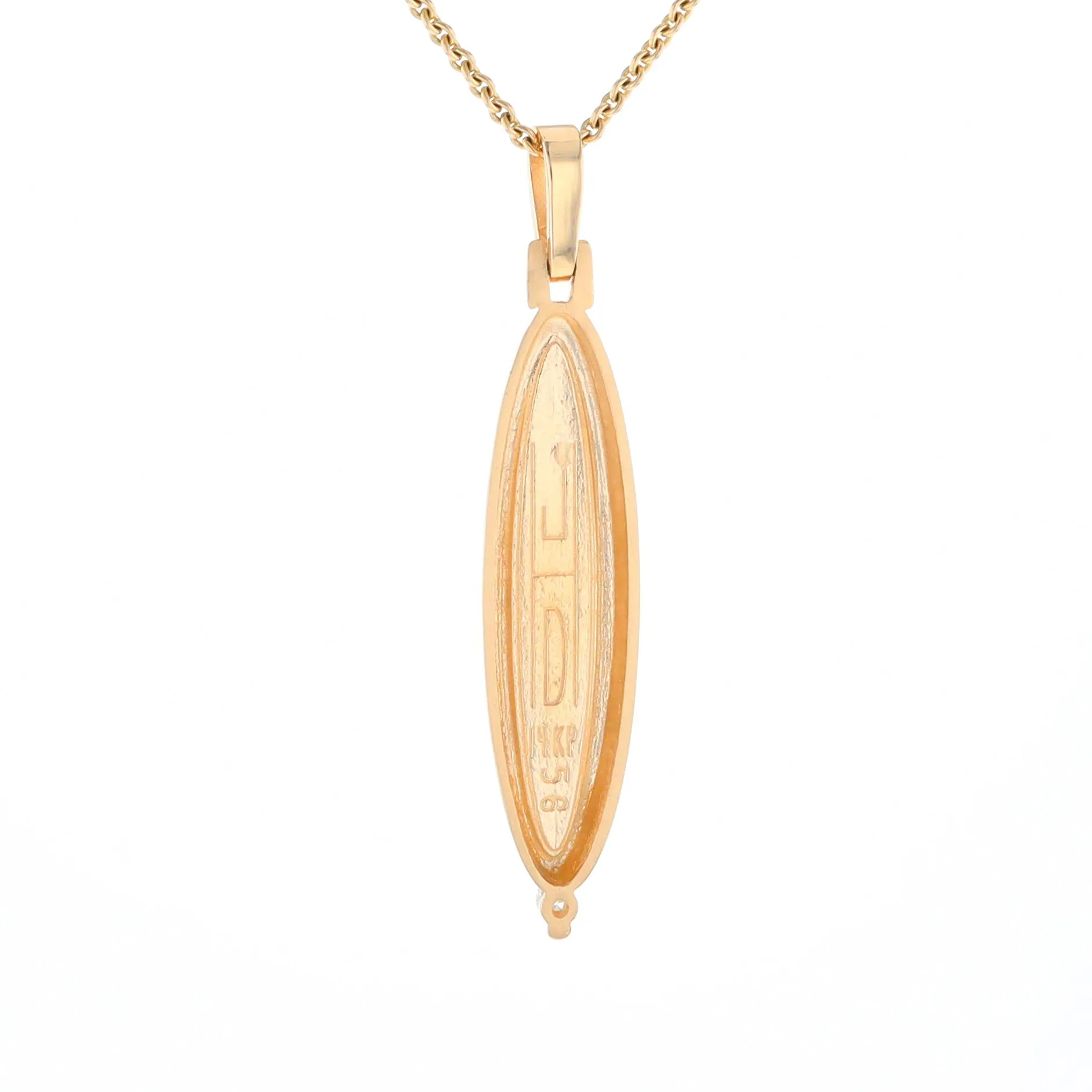 Gold Quartz Necklace Long Oval Inlaid Pendant with .05ct Diamond