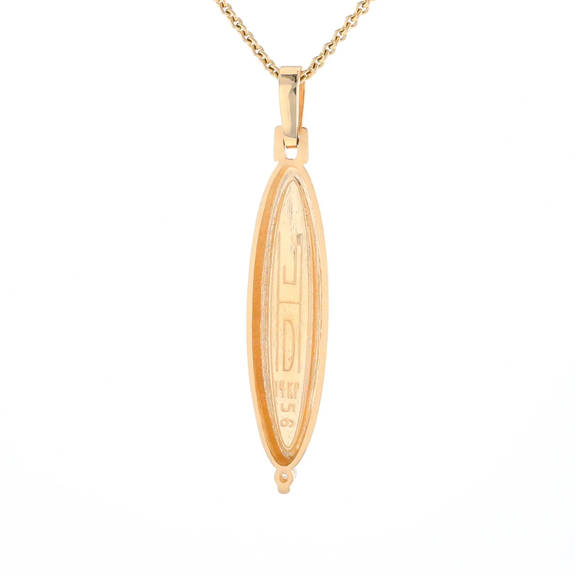 Gold Quartz Necklace Long Oval Inlaid Pendant with .05ct Diamond