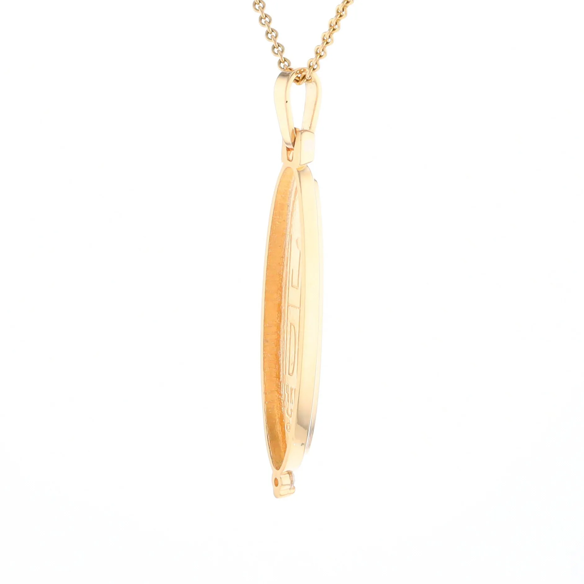 Gold Quartz Necklace Long Oval Inlaid Pendant with .05ct Diamond
