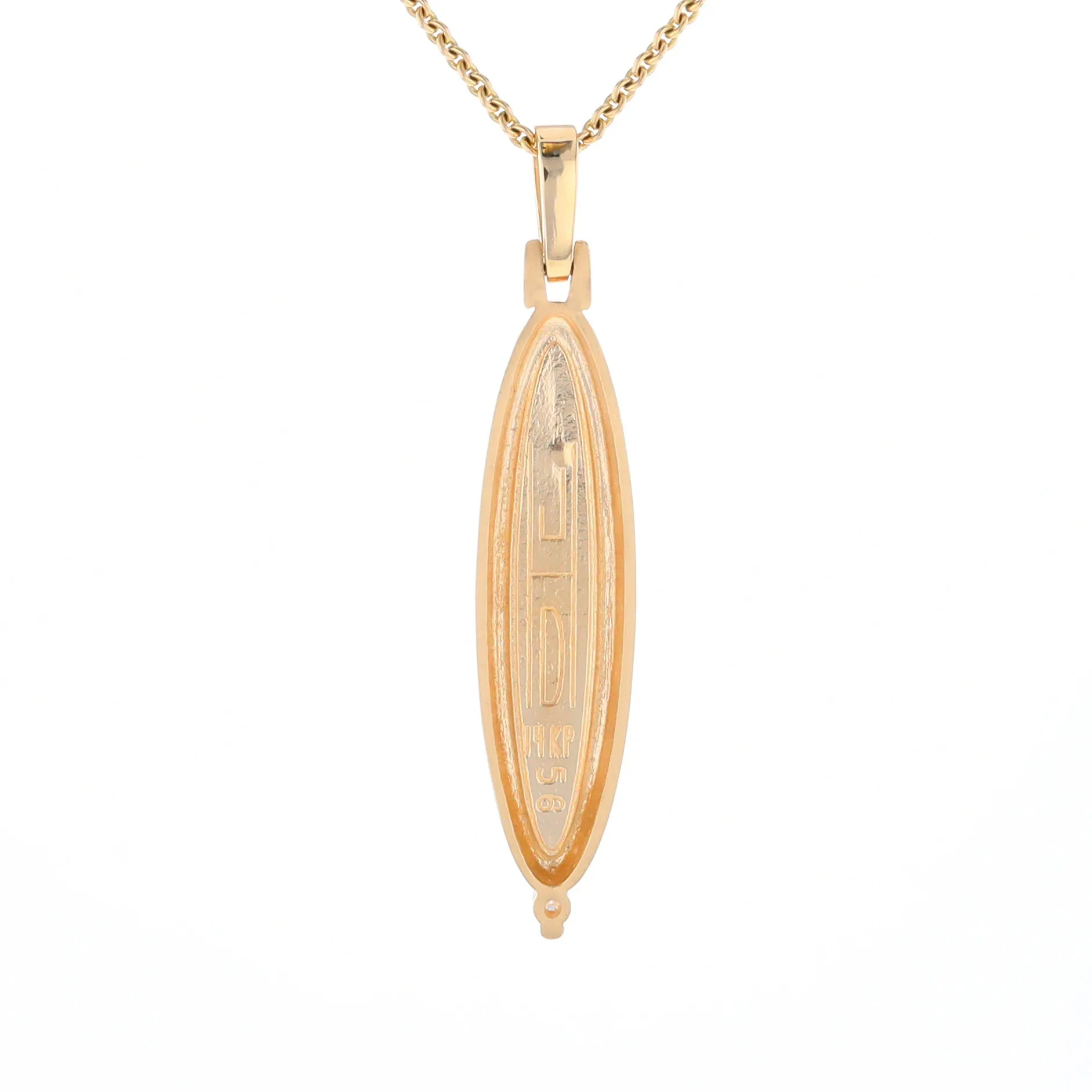 Gold Quartz Necklace Long Oval Inlaid Pendant with .05ct Diamond