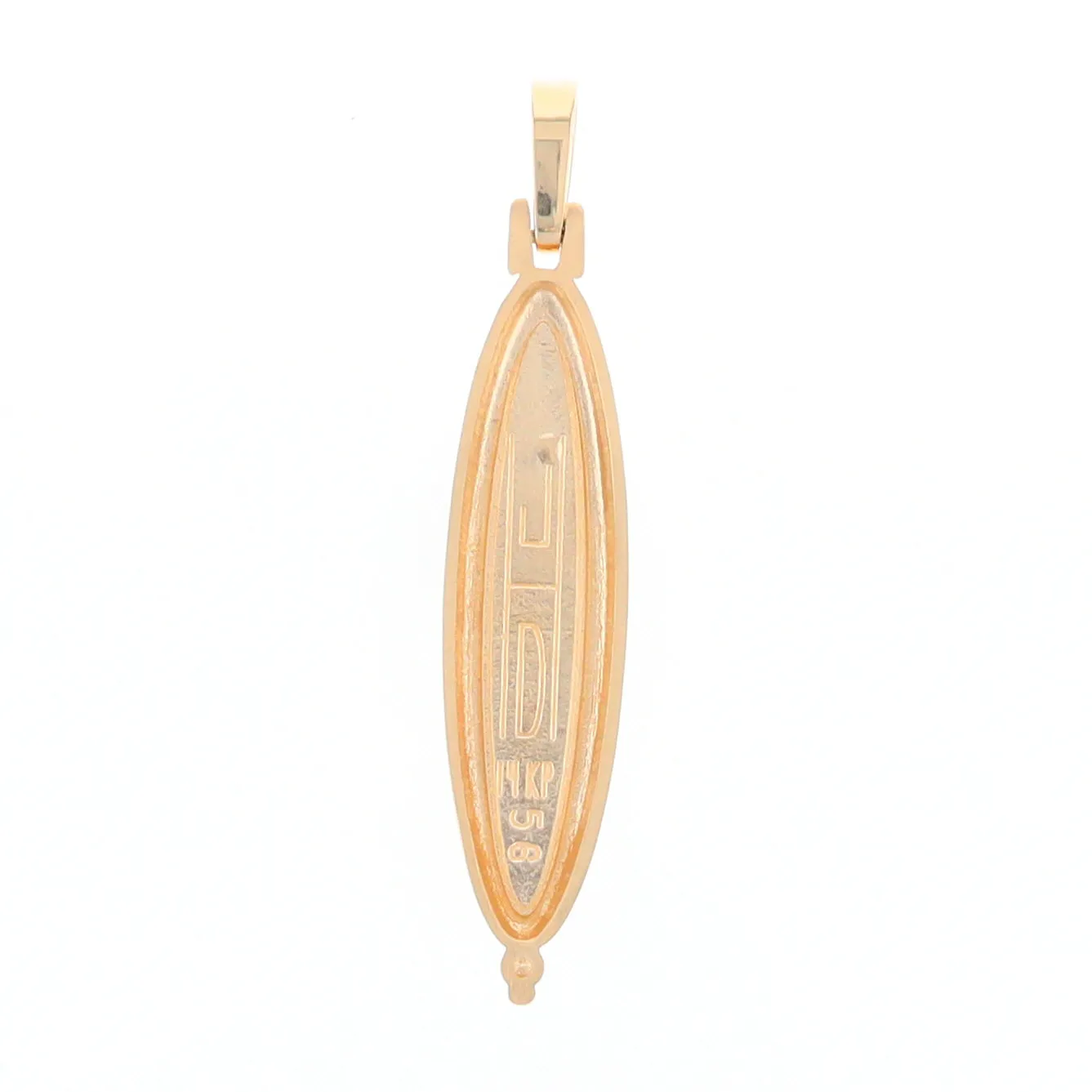 Gold Quartz Necklace Long Oval Inlaid Pendant with .05ct Diamond
