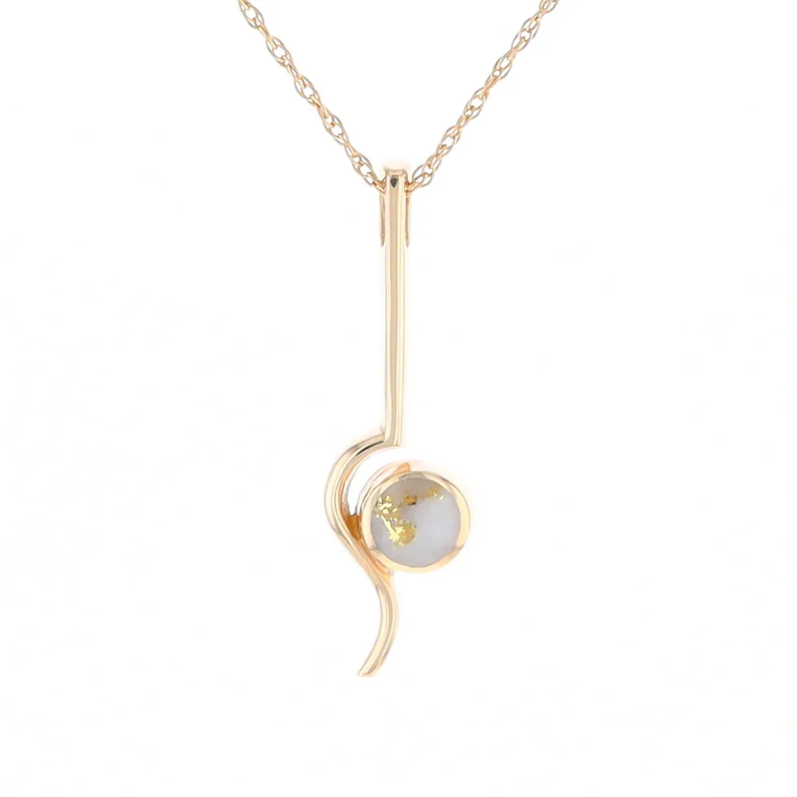 Gold Quartz Necklace Round Inlaid Curved Gold Bar Pendant
