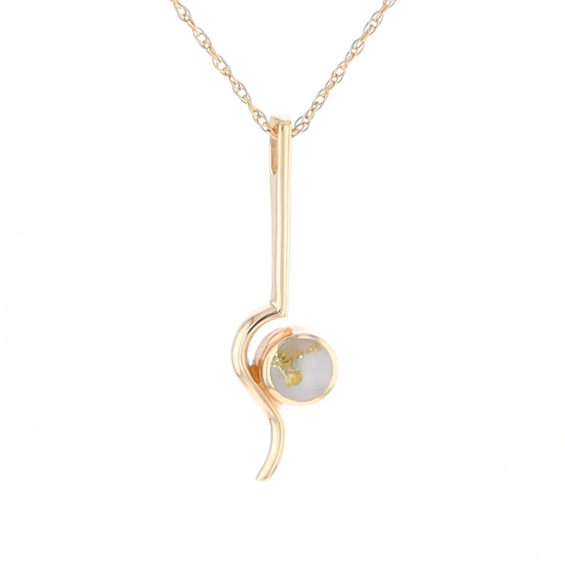 Gold Quartz Necklace Round Inlaid Curved Gold Bar Pendant