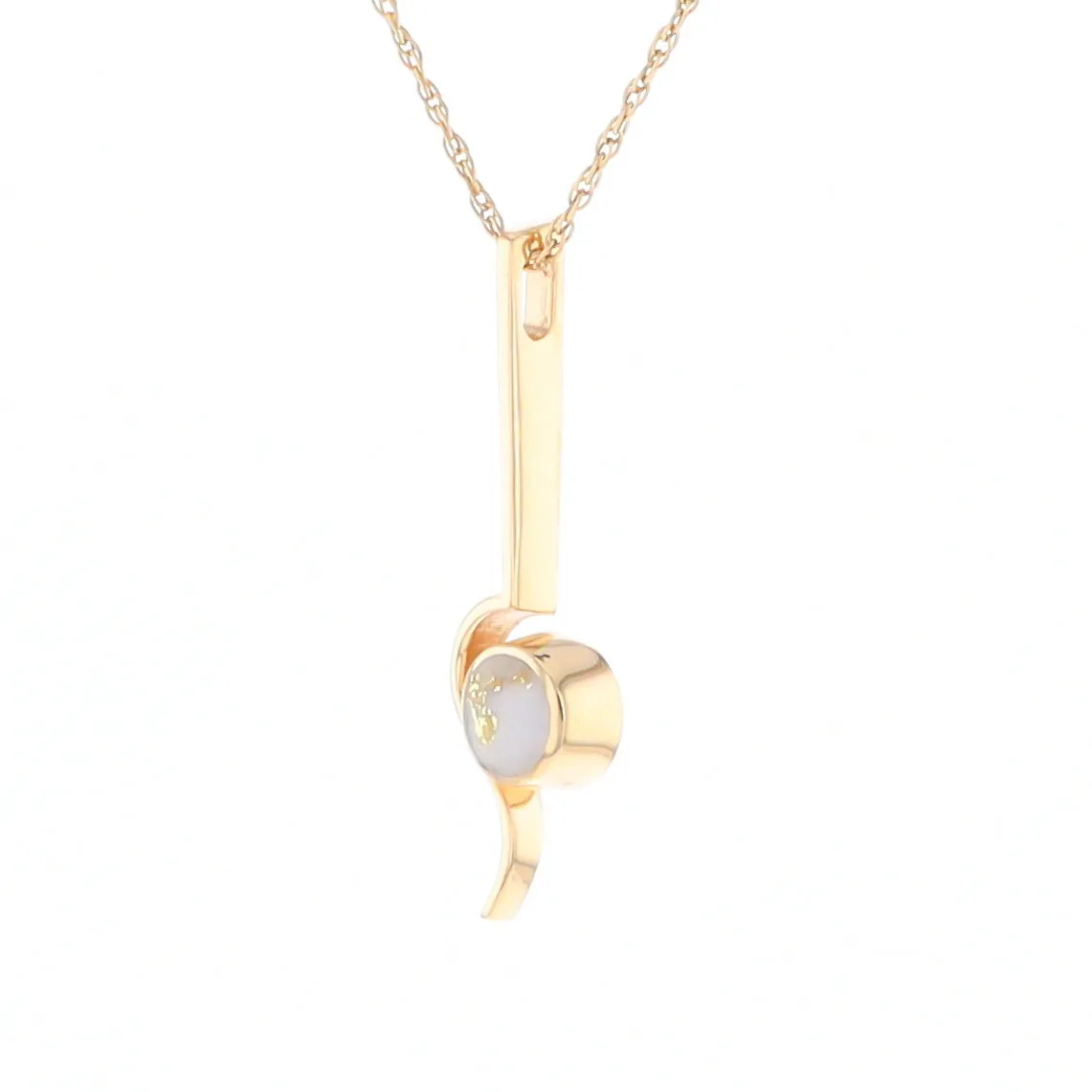 Gold Quartz Necklace Round Inlaid Curved Gold Bar Pendant