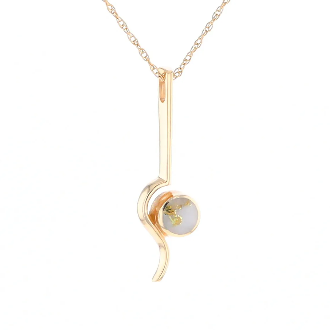Gold Quartz Necklace Round Inlaid Curved Gold Bar Pendant