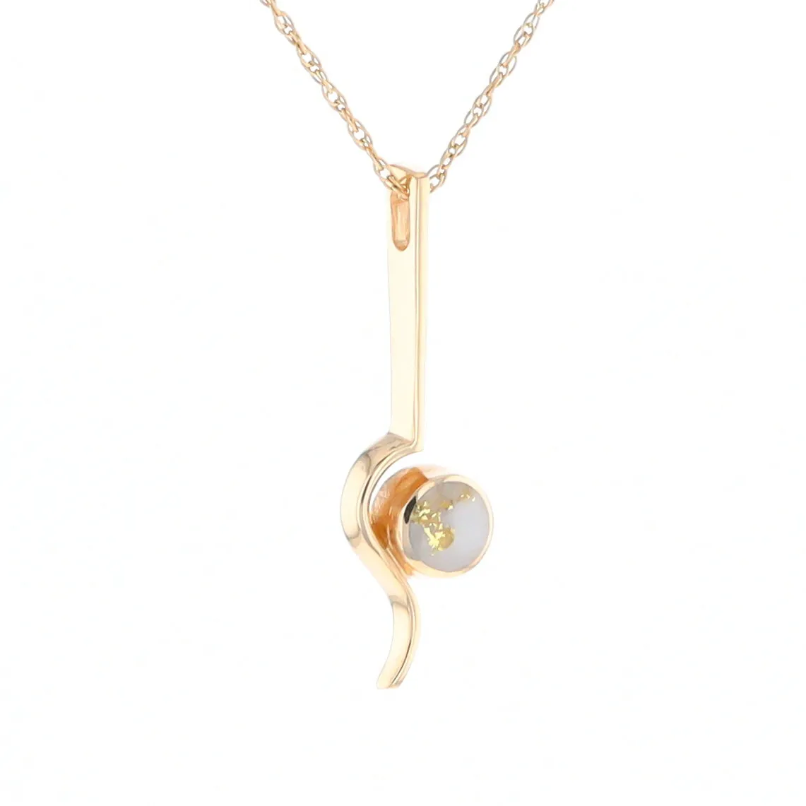 Gold Quartz Necklace Round Inlaid Curved Gold Bar Pendant