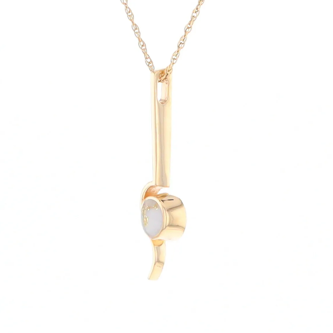 Gold Quartz Necklace Round Inlaid Curved Gold Bar Pendant