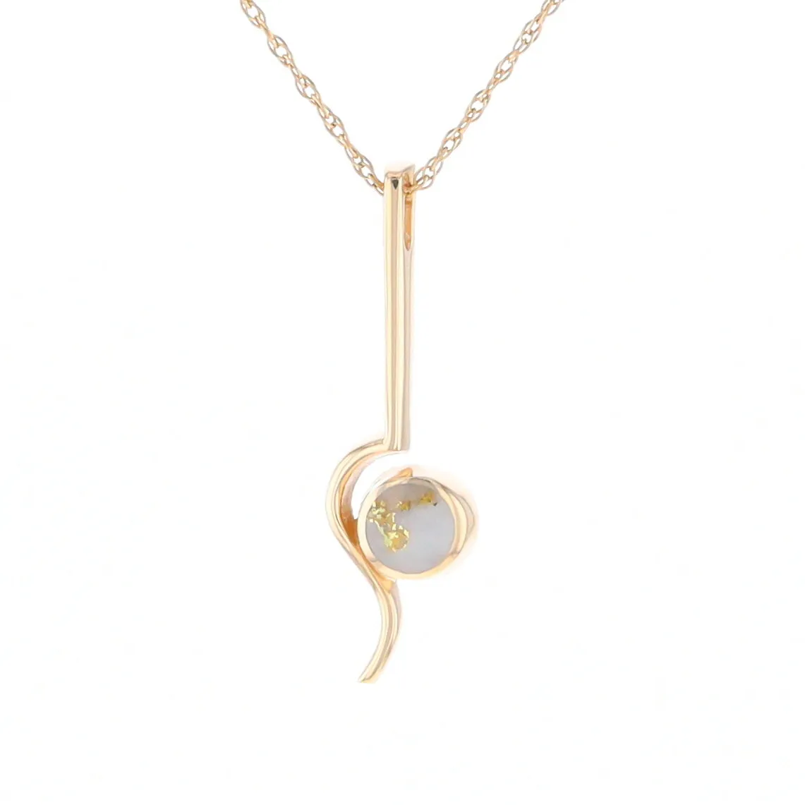 Gold Quartz Necklace Round Inlaid Curved Gold Bar Pendant