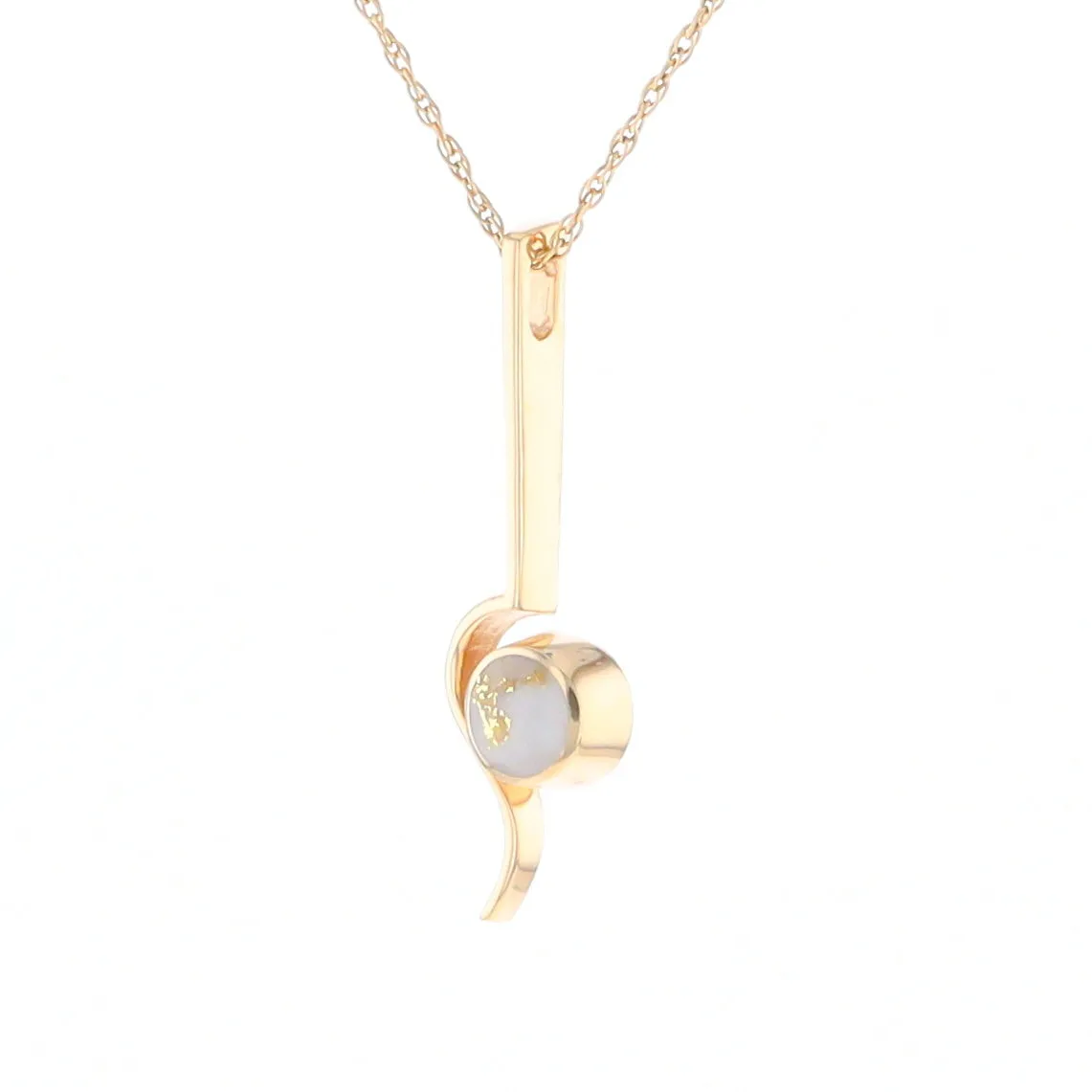 Gold Quartz Necklace Round Inlaid Curved Gold Bar Pendant
