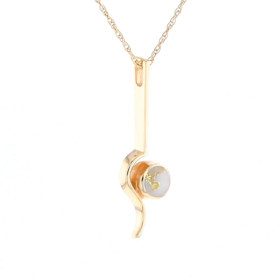 Gold Quartz Necklace Round Inlaid Curved Gold Bar Pendant