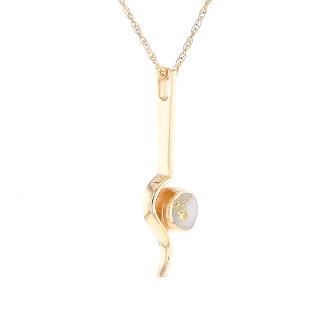 Gold Quartz Necklace Round Inlaid Curved Gold Bar Pendant