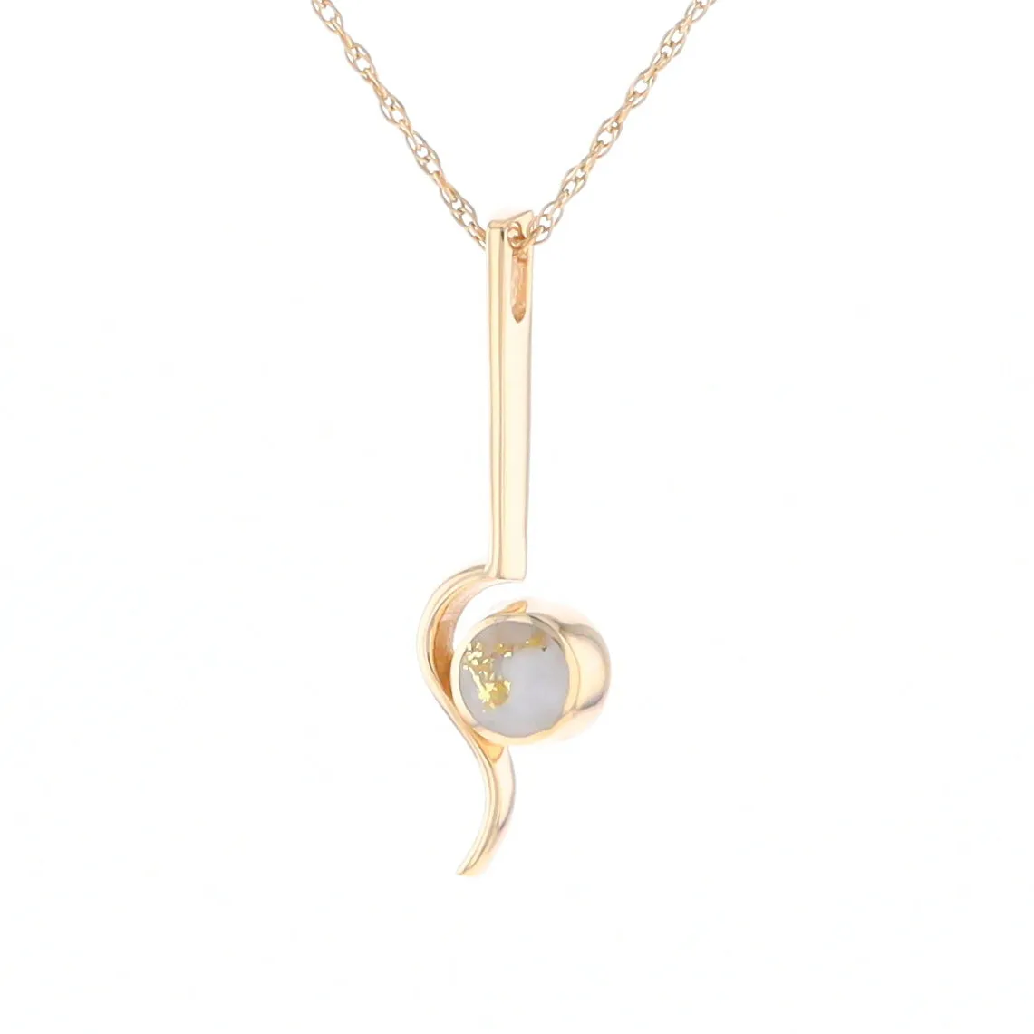 Gold Quartz Necklace Round Inlaid Curved Gold Bar Pendant