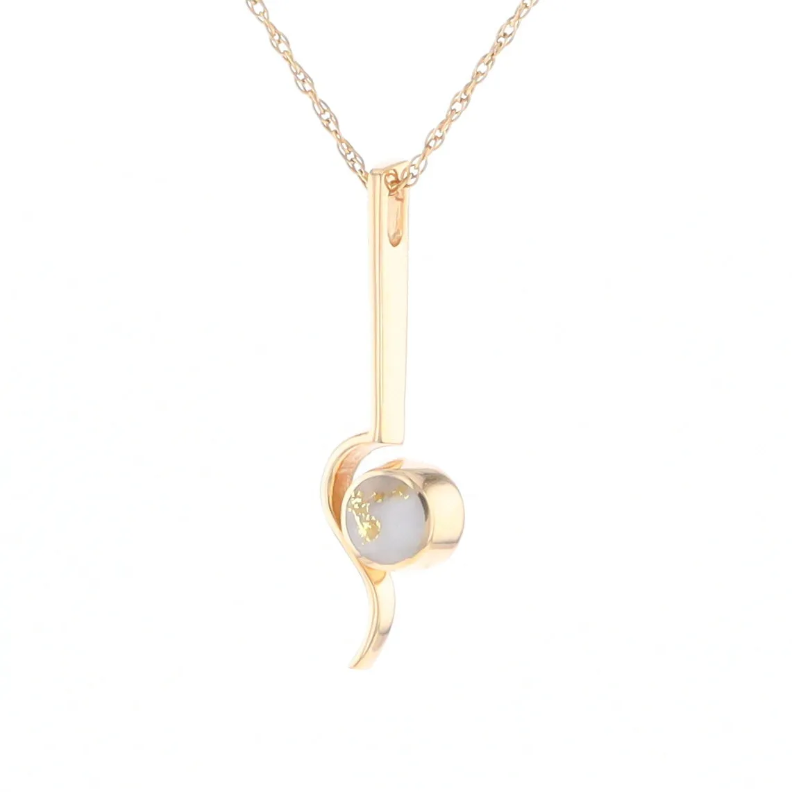Gold Quartz Necklace Round Inlaid Curved Gold Bar Pendant