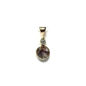 Gold Quartz Necklace Round Inlaid Pendant with .02ct Diamond