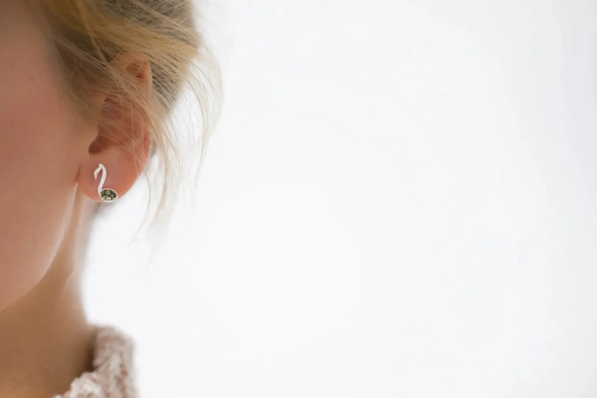 Green Music Note Stud Earrings - Sterling Silver & Baltic Amber - Perfect Gift for Music Lovers