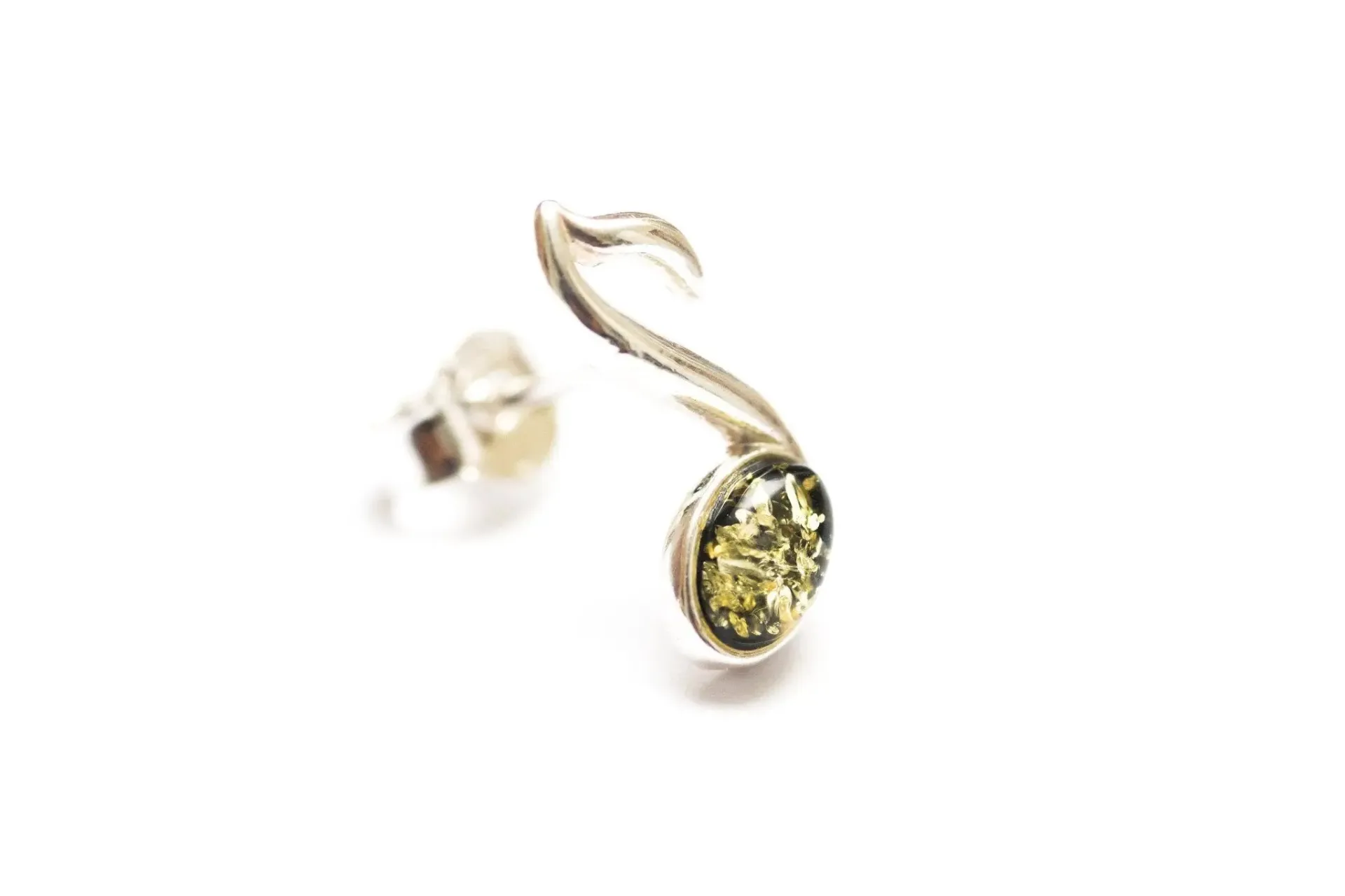 Green Music Note Stud Earrings - Sterling Silver & Baltic Amber - Perfect Gift for Music Lovers