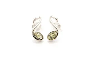 Green Music Note Stud Earrings - Sterling Silver & Baltic Amber - Perfect Gift for Music Lovers