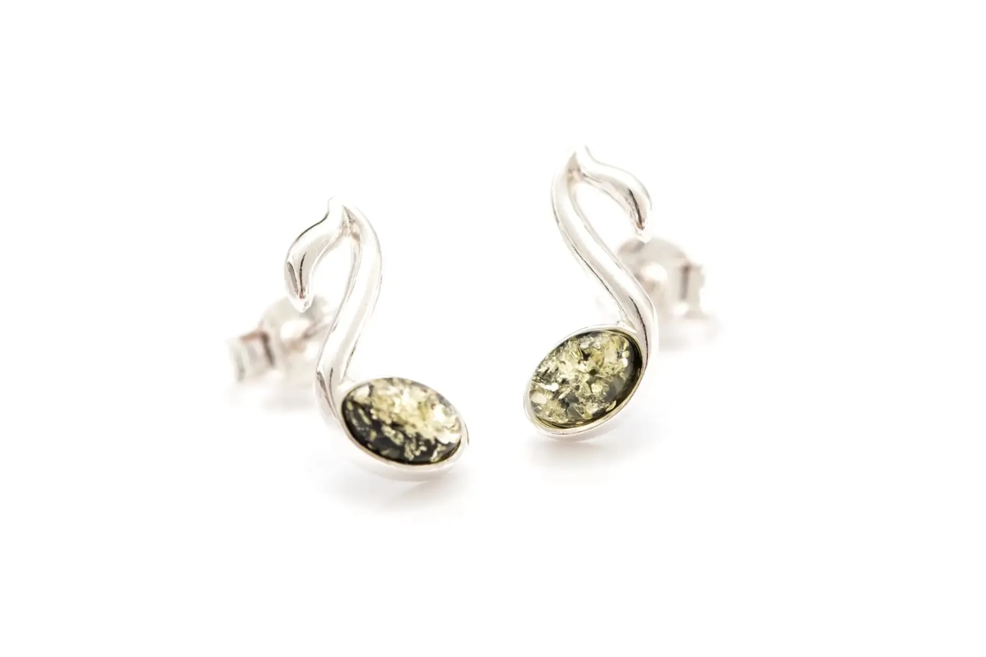 Green Music Note Stud Earrings - Sterling Silver & Baltic Amber - Perfect Gift for Music Lovers