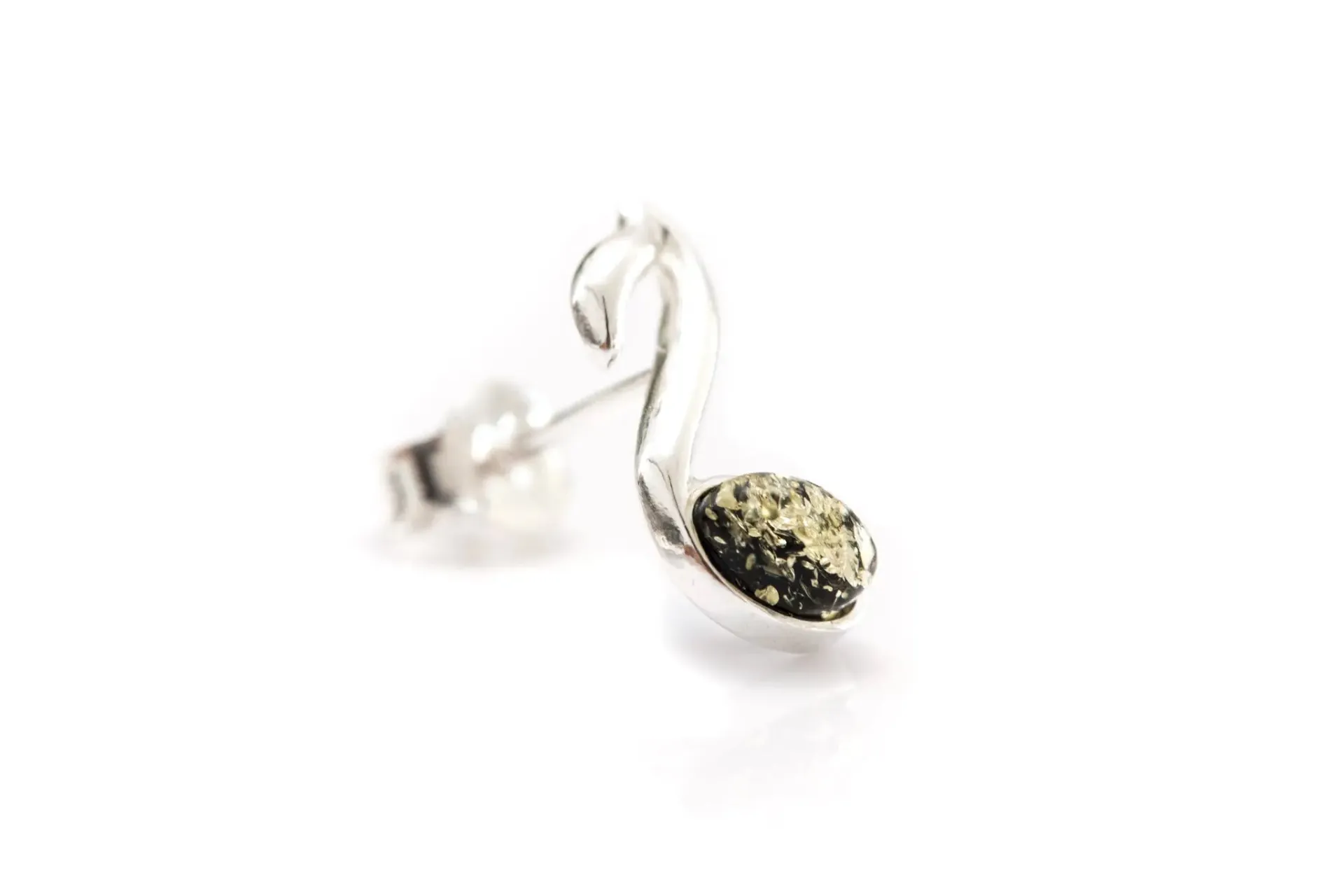 Green Music Note Stud Earrings - Sterling Silver & Baltic Amber - Perfect Gift for Music Lovers