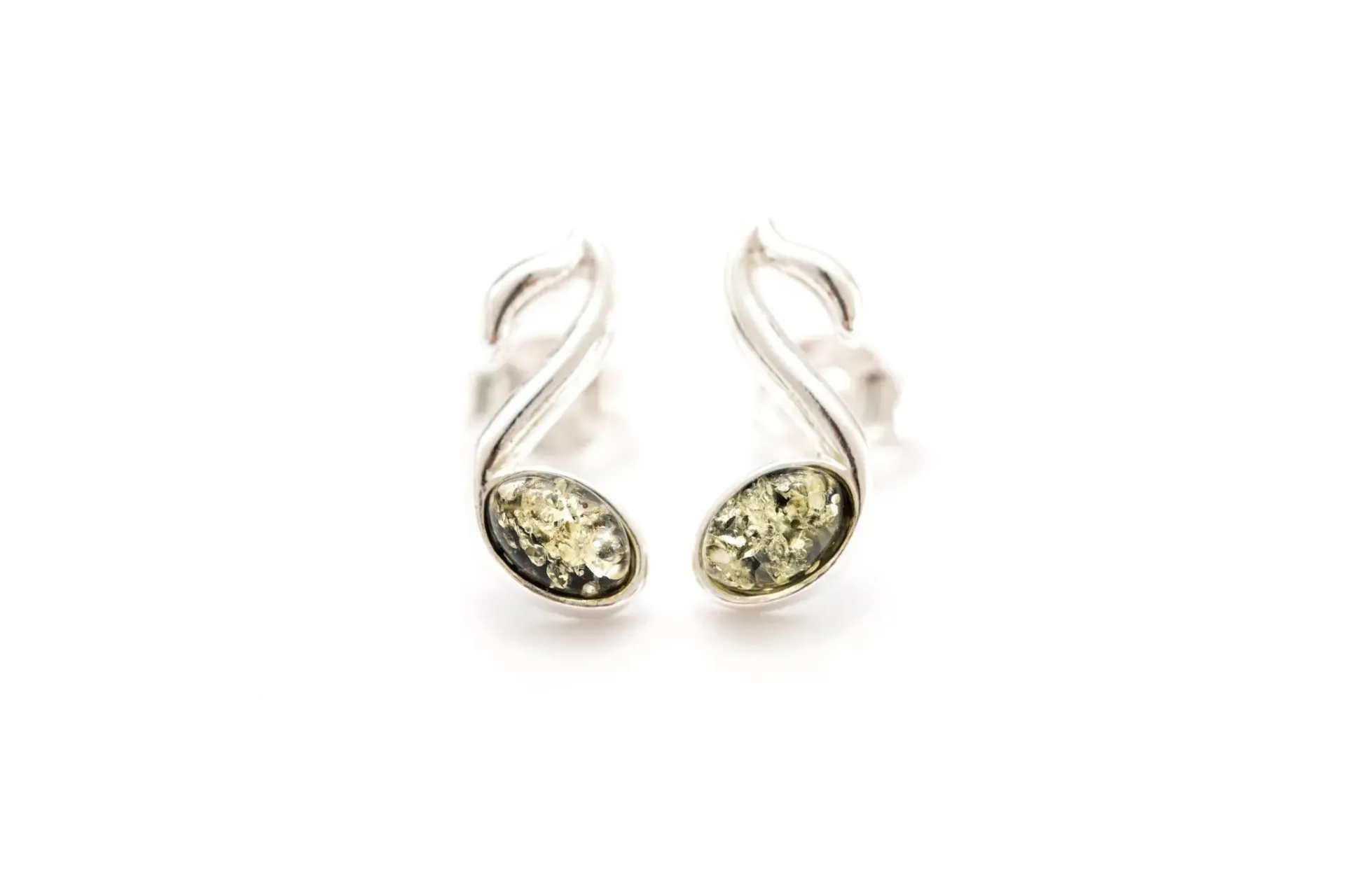 Green Music Note Stud Earrings - Sterling Silver & Baltic Amber - Perfect Gift for Music Lovers