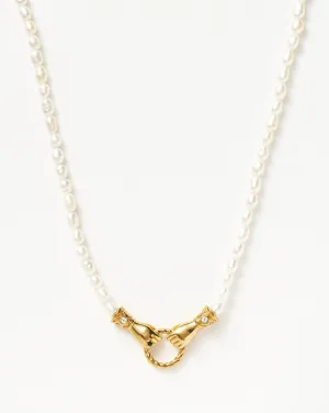 Harris Reed In Good Hands Pearl Pendant Necklace | 18k Gold Plated/Pearl & Black Onyx