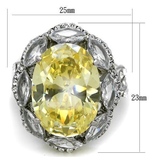 High polished (no plating) Stainless Steel Ring with AAA Grade CZ in Citrine Yellow for Women Style TK2162