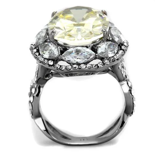 High polished (no plating) Stainless Steel Ring with AAA Grade CZ in Citrine Yellow for Women Style TK2162