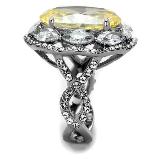 High polished (no plating) Stainless Steel Ring with AAA Grade CZ in Citrine Yellow for Women Style TK2162