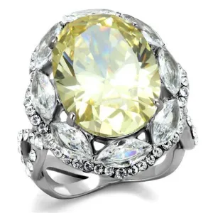High polished (no plating) Stainless Steel Ring with AAA Grade CZ in Citrine Yellow for Women Style TK2162