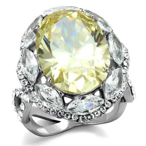 High polished (no plating) Stainless Steel Ring with AAA Grade CZ in Citrine Yellow for Women Style TK2162