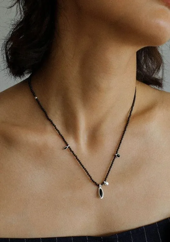 Horse Eye Black Onyx Multi Pendant with Tourmaline Beaded Necklace