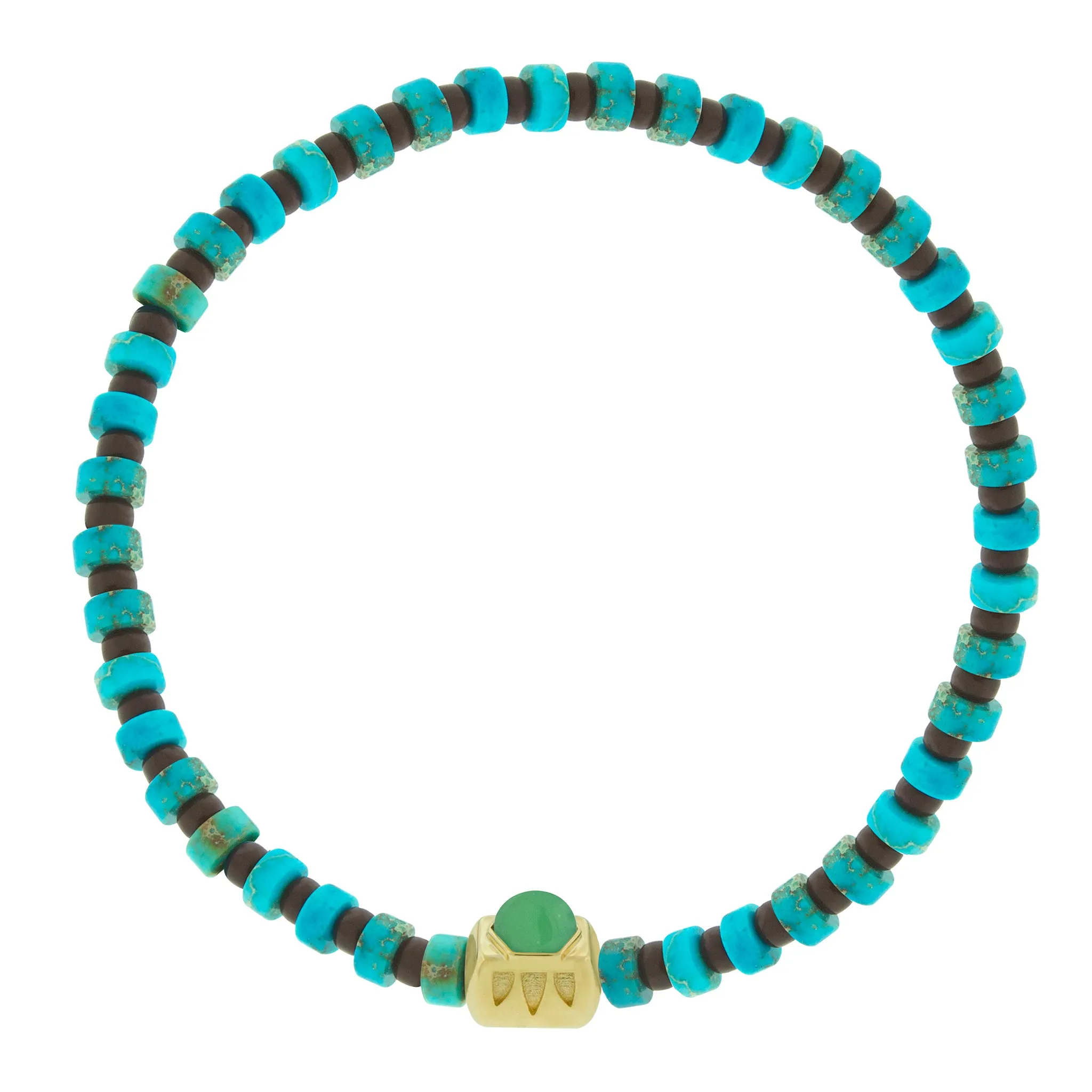 Ingot with Chrysoprase Hexagon on Beaded Bracelet