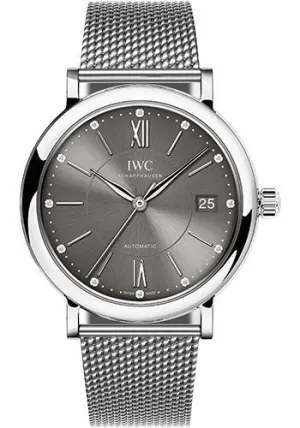 IWC Portofino Midsize Automatic Watch - 37 mm Stainless Steel Case - Grey Dial - Steel Bracelet - IW458110