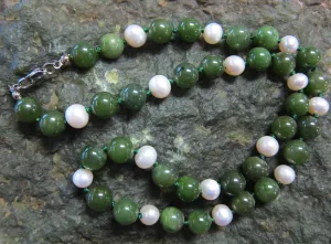 Jade and Pearl beaded necklace, 20”