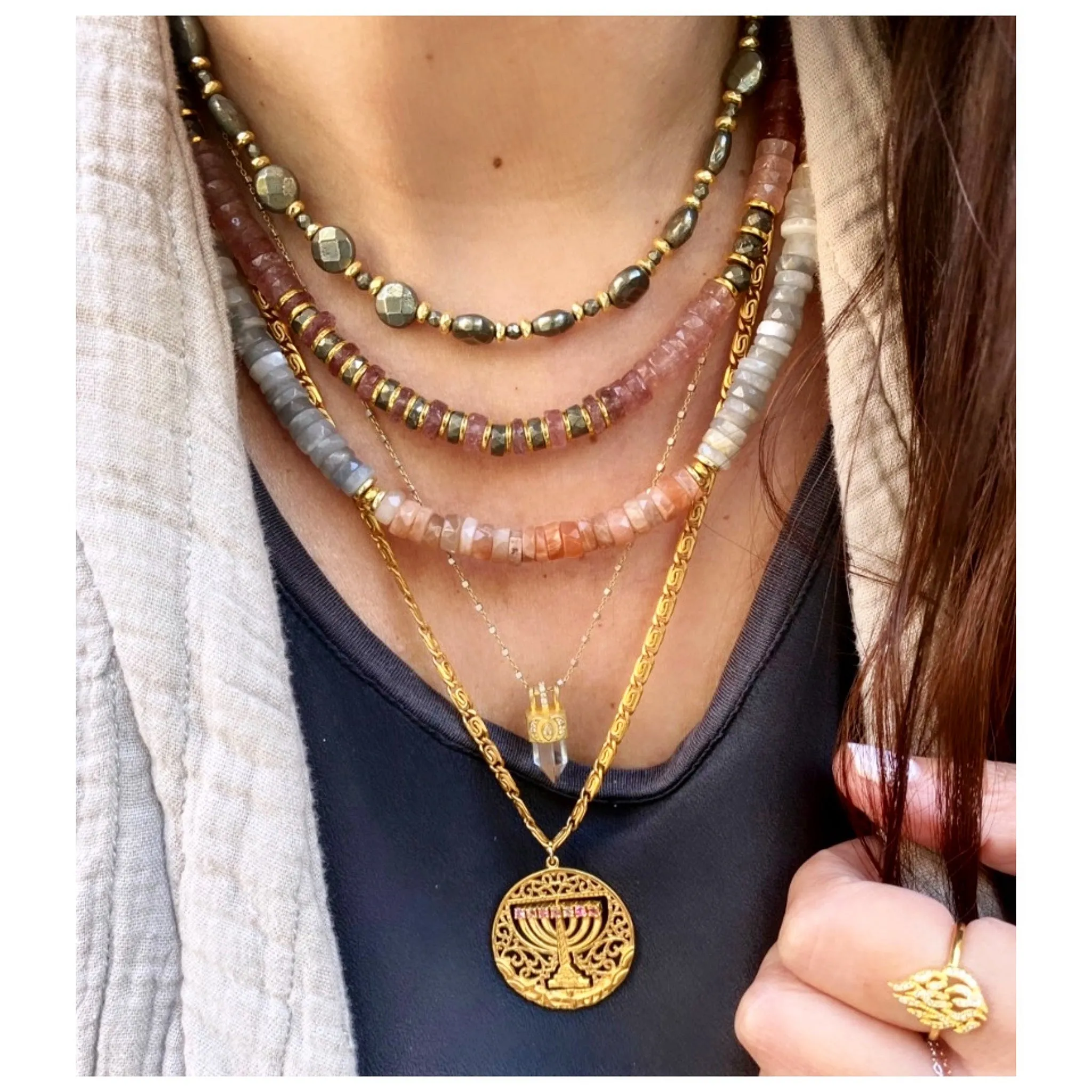 Katalena Strawberry Quartz & Pyrite Beaded Necklace