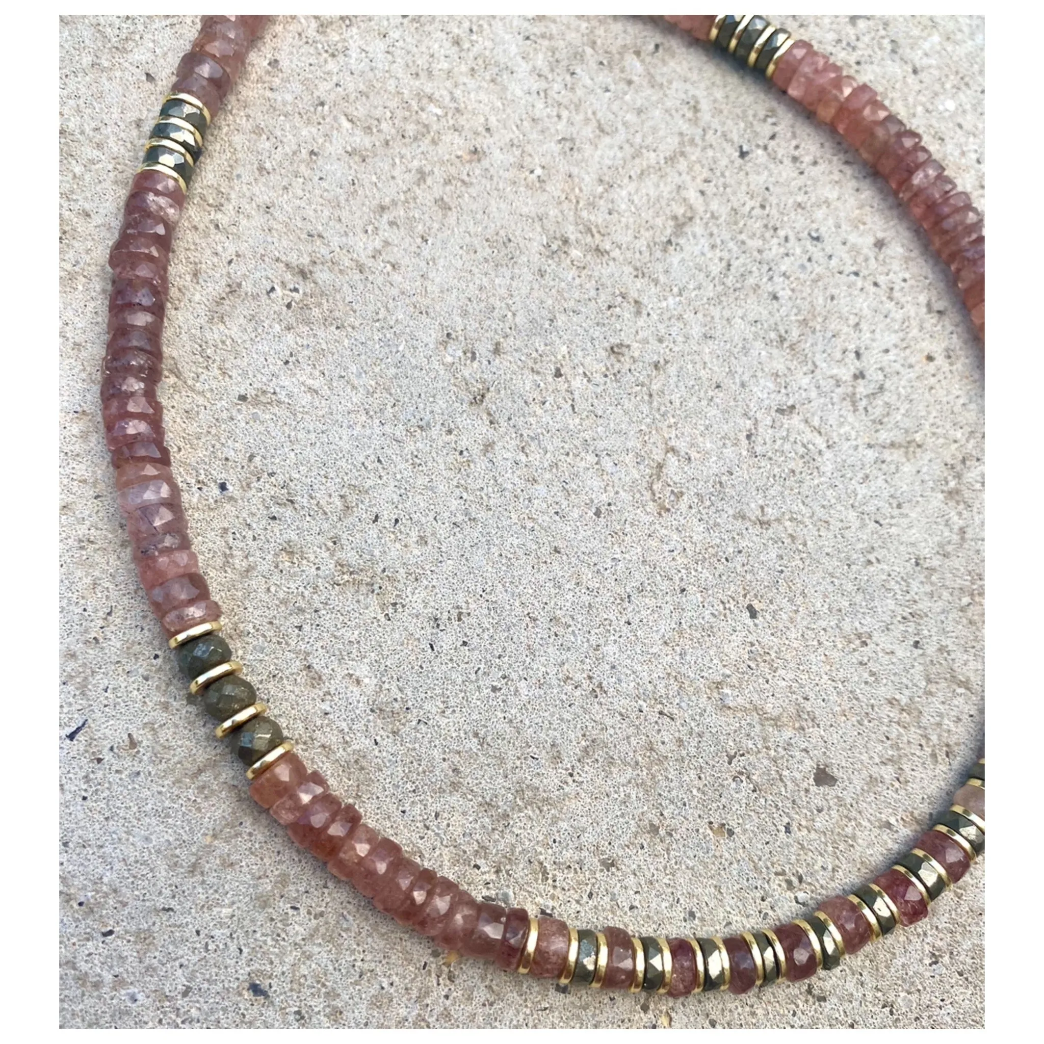 Katalena Strawberry Quartz & Pyrite Beaded Necklace