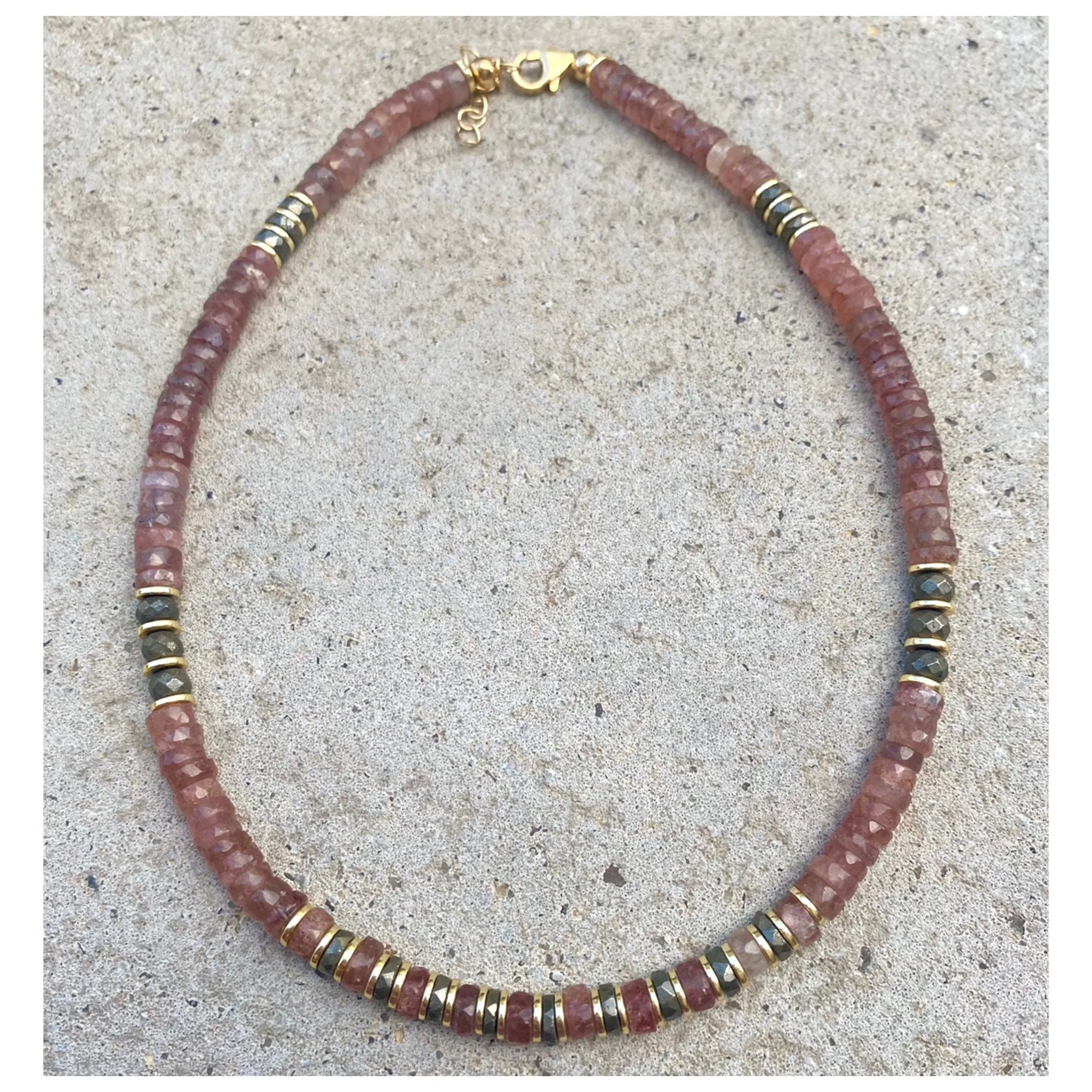 Katalena Strawberry Quartz & Pyrite Beaded Necklace