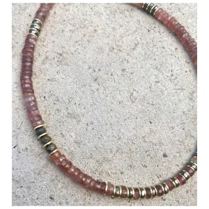 Katalena Strawberry Quartz & Pyrite Beaded Necklace