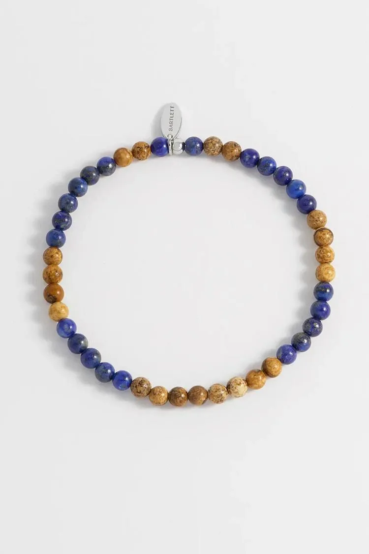 Lapis Lazuli & Picture Jasper Gemstone(4mm) & Stainless Steel Beaded Bracelet - Bartlett For Men