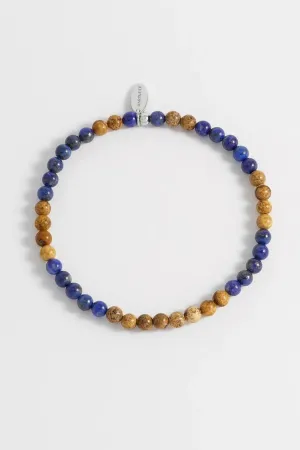 Lapis Lazuli & Picture Jasper Gemstone(4mm) & Stainless Steel Beaded Bracelet - Bartlett For Men